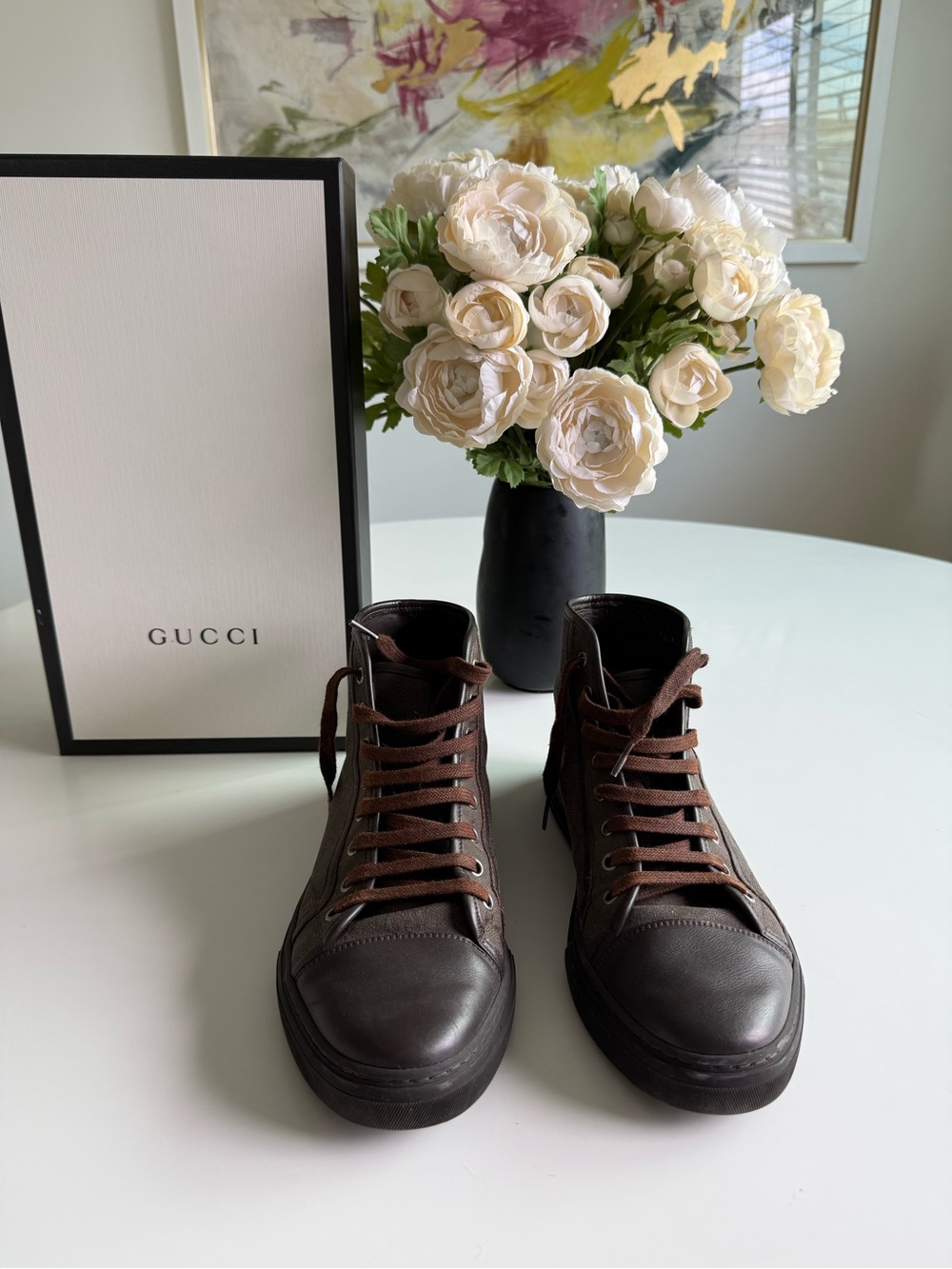 Gucci Men's Dark Brown Leather High-Top Boots